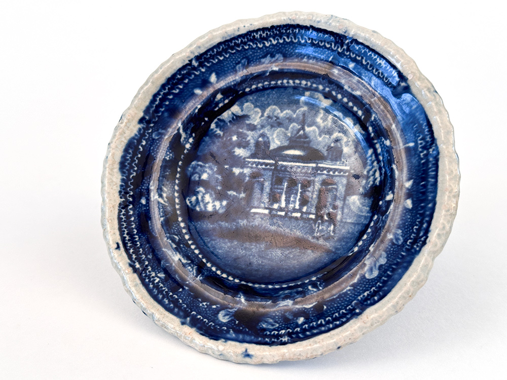 staughtons church philadelphia dark blue historical staffordshire cup plate stevenson and williams