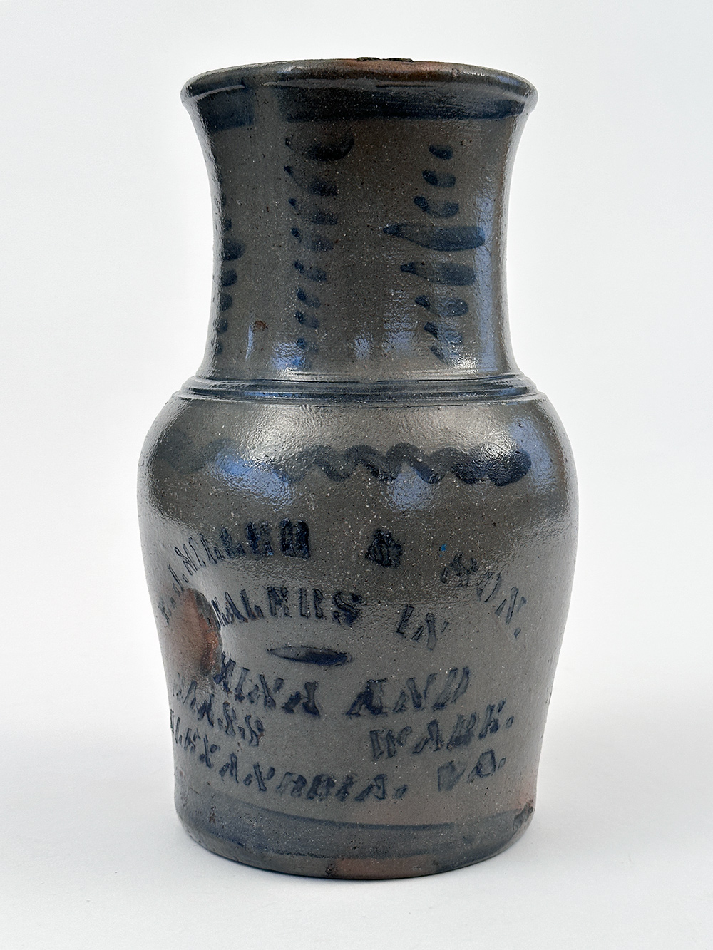 rare alexandria virginia blue decorated stoneware pitcher