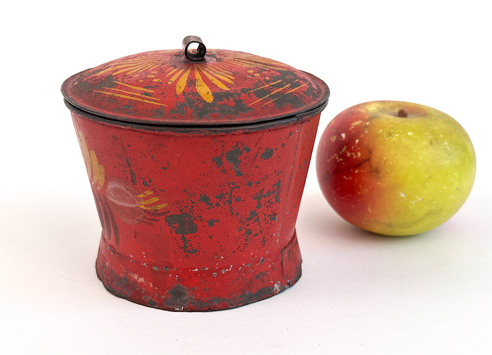 pennsylvania filley shop painted tinware lidded sugar bowl with red ground