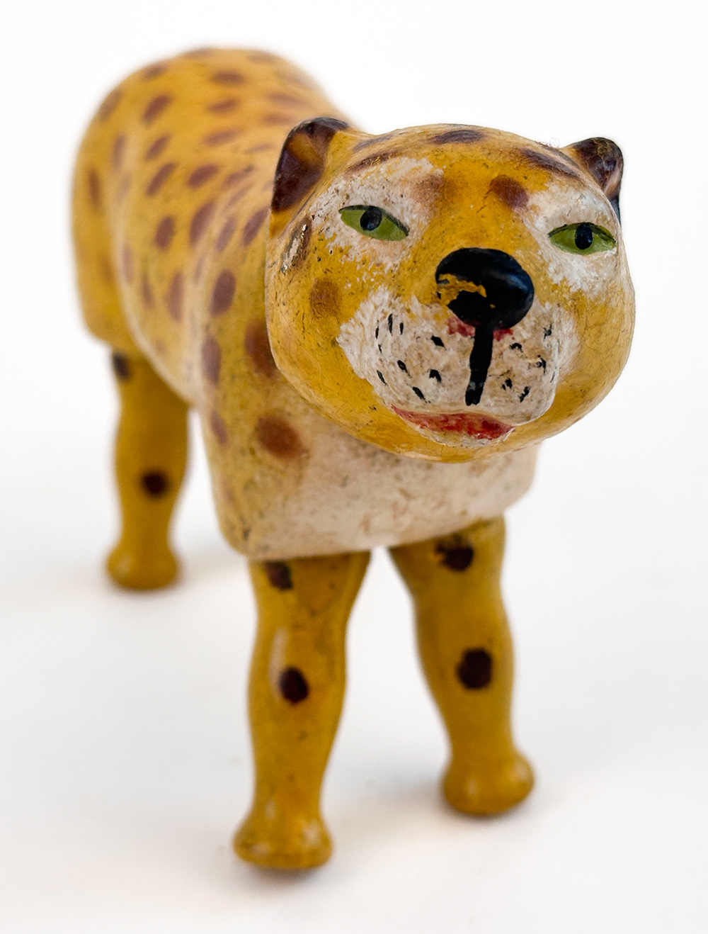 reduced size antique wooden schoenhut circus leopard with painted eyes