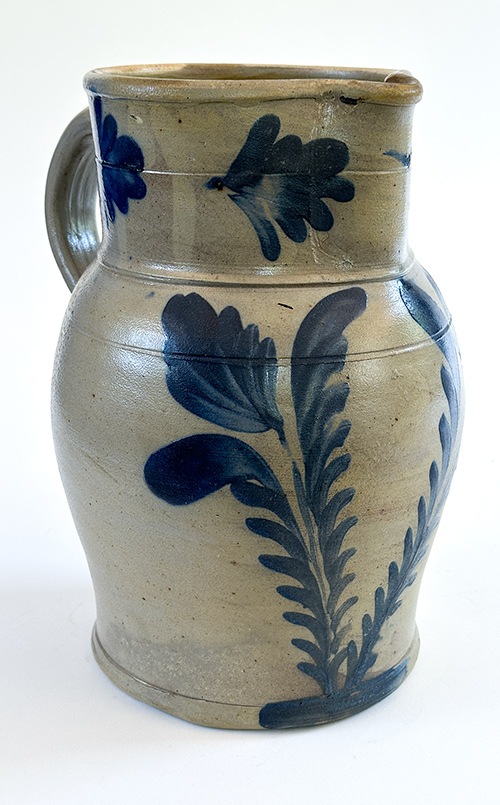 highly decorated richard remmey stoneware pitcher circa 1870-1890