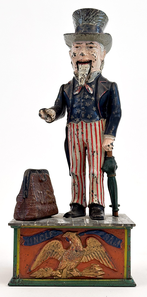 1886 original antique cast iron Uncle Sam mechanical bank