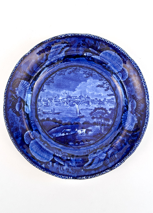 City of Albany State of New Yrok 1820s Historical Staffordshire blue and white transferware dinner plate for sale