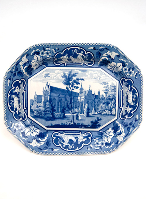 Historical Staffordshire Pottery Platter Oxford Views Ridgway Blue and White 19th Century Ceramics