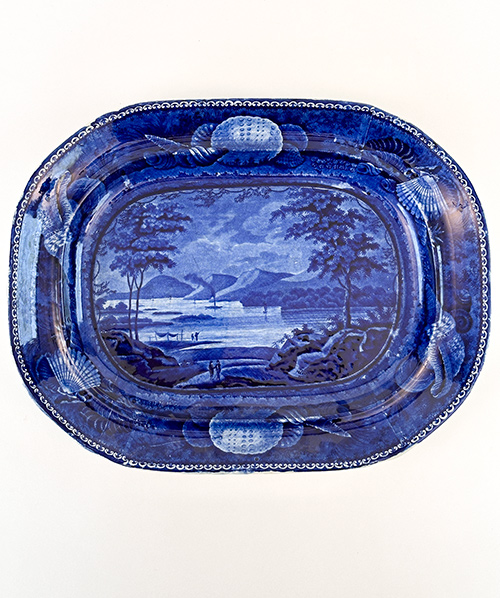 dark blue historical staffordshire american view platter lake george state of new york