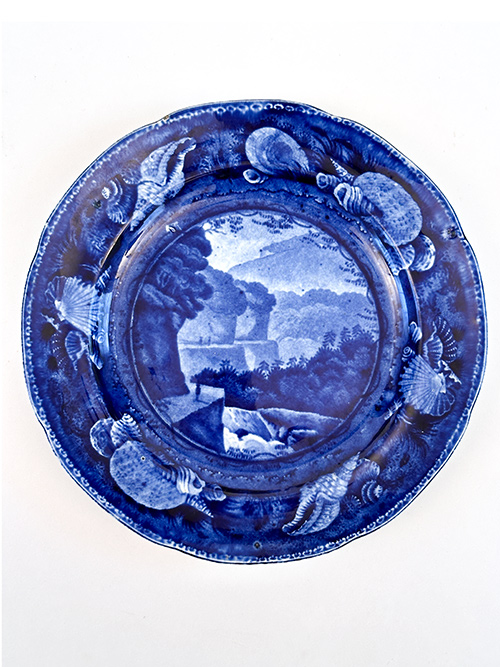 Enoch Wood and Sons Pass in the Catskill Mountains historical staffordshire dark blue transferware american scenes 1820s antique plate