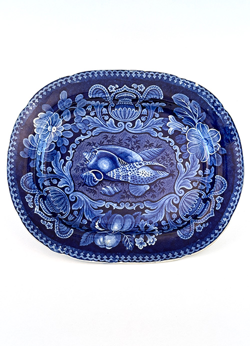 stubbs and kent dark blue historical staffordshire shells platter