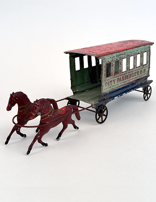 Fallows city passenger rail road horse drawn early american painted tin trolley car