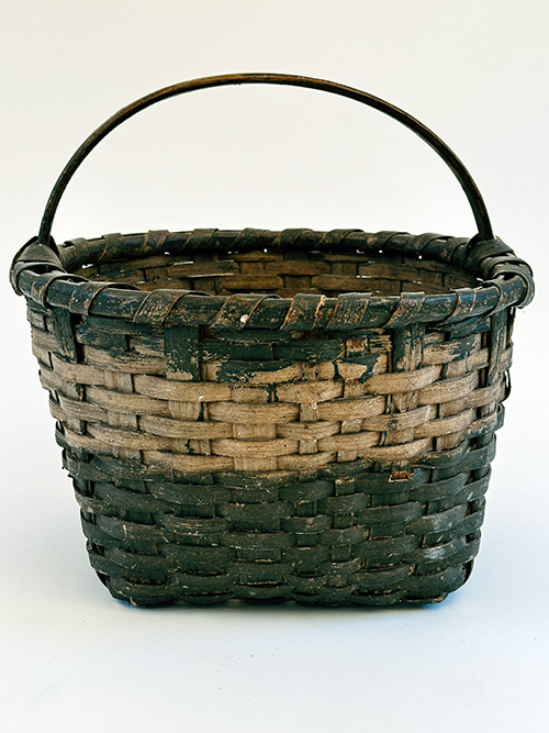 antique two tone green and white original painted farm basket