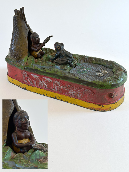 rare red base variation chief big moon antique mechanical bank