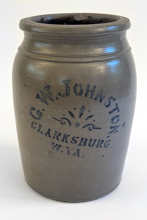 antique stoneware blue decorated Rare Clarksburg West Virginia stoneware crock g. w. johnston