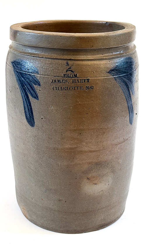 North Carolina James Harty Charlotte North Carolina blue decorated stoneware merchant jar circa 1870s