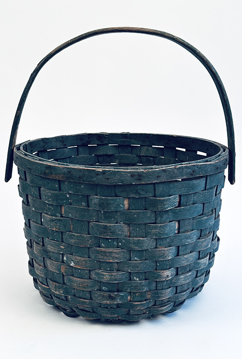 antique blue swing handled basket