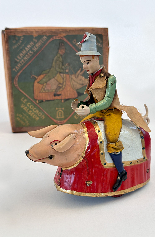 german tin windup 1900s lehmann paddy and the pig toy with original box