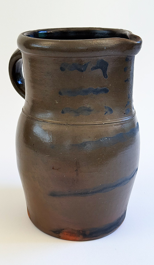 antique stoneware blue decorated Palatine West Virginia Pitcher with stripes and dots