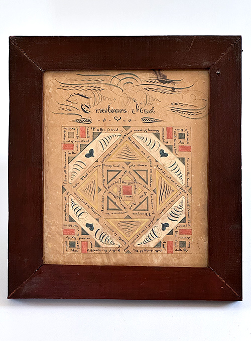 antique american pennsylvania quaker fraktur lovers knot in spencerian script