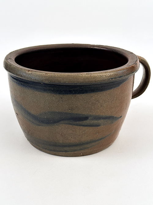 Rare blue striped decorated antique salt glazed pennsylvania stoneware chamber pot