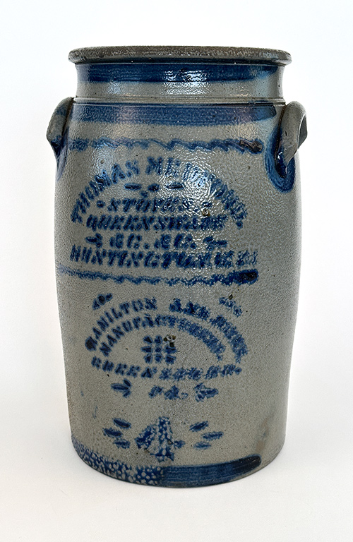 Small Antique 1850s American Blue Decorated Stoneware 1 Gallon Storage Crock