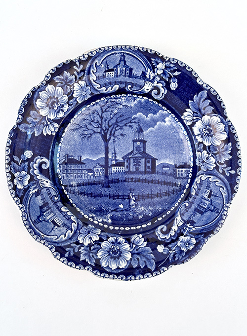 Winter View of Pittsfield  Dark Blue Historical Staffordshire Clews Salad Plate