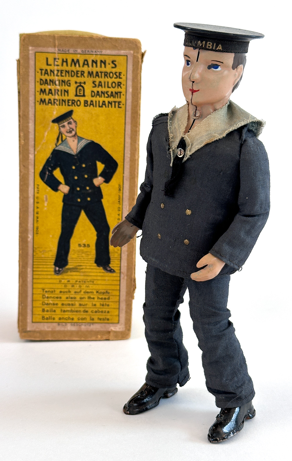 tin windup sailor antique german lehmann toy with original box in excellent condition for sale