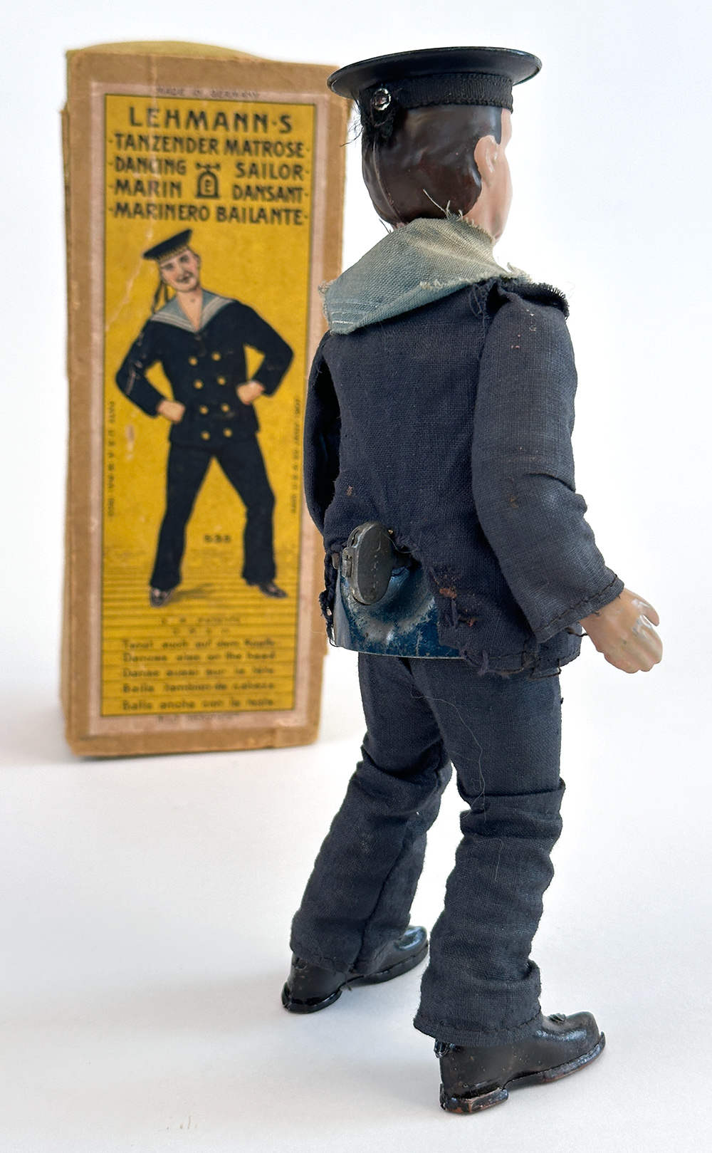 tin windup sailor antique german lehmann toy with original box in excellent condition for sale