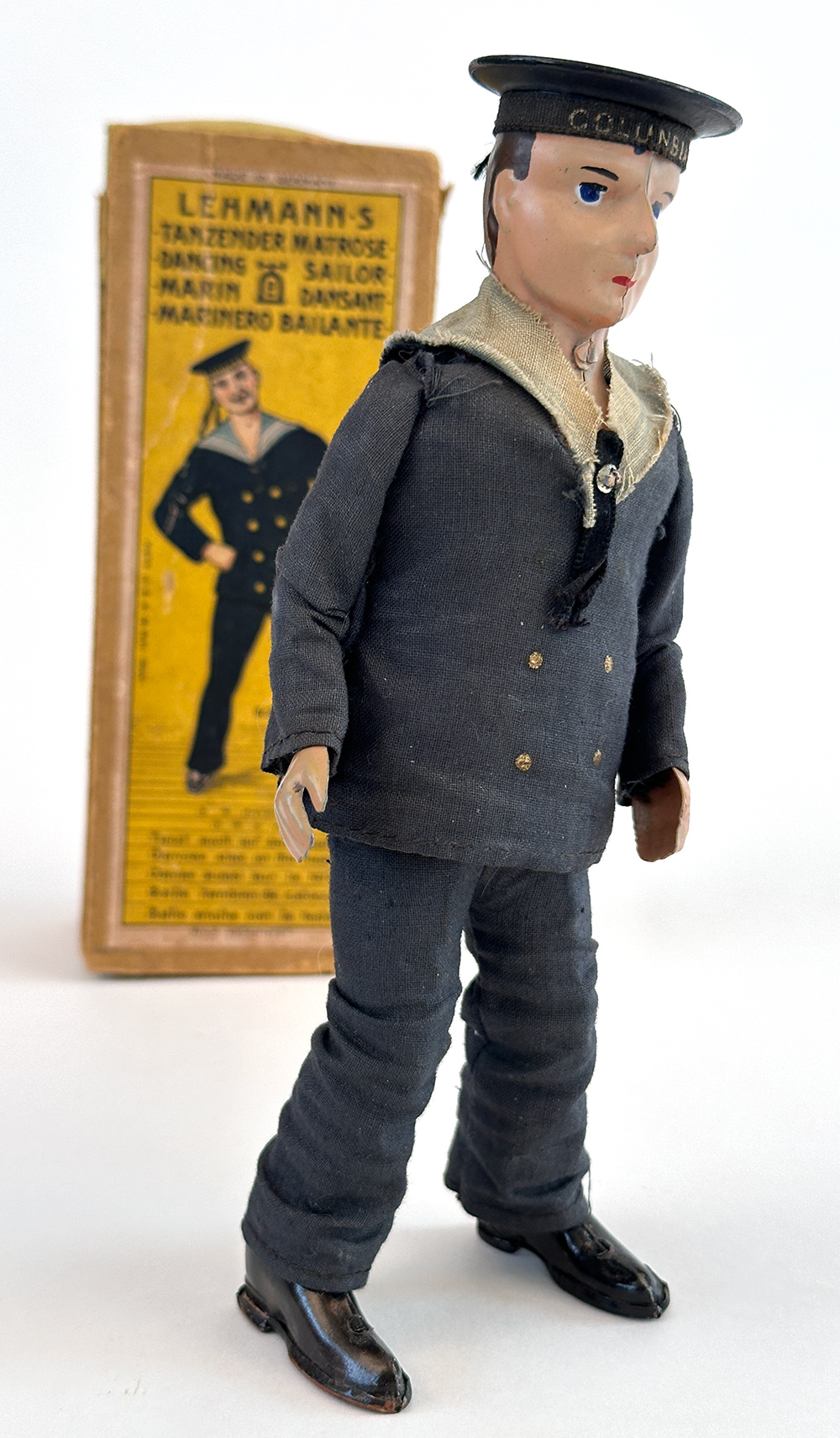 tin windup sailor antique german lehmann toy with original box in excellent condition for sale