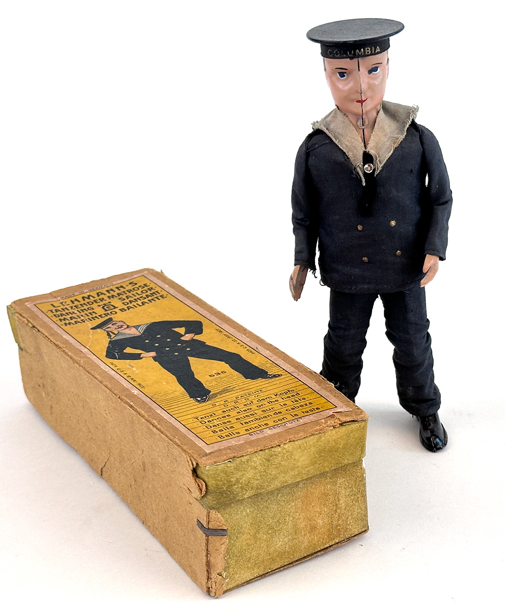 tin windup sailor antique german lehmann toy with original box in excellent condition for sale