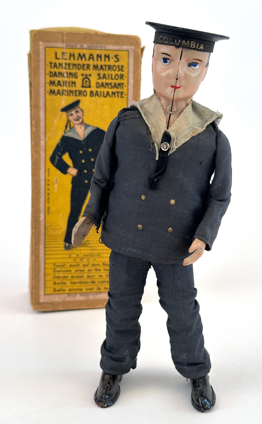 tin windup sailor antique german lehmann toy with original box in excellent condition for sale