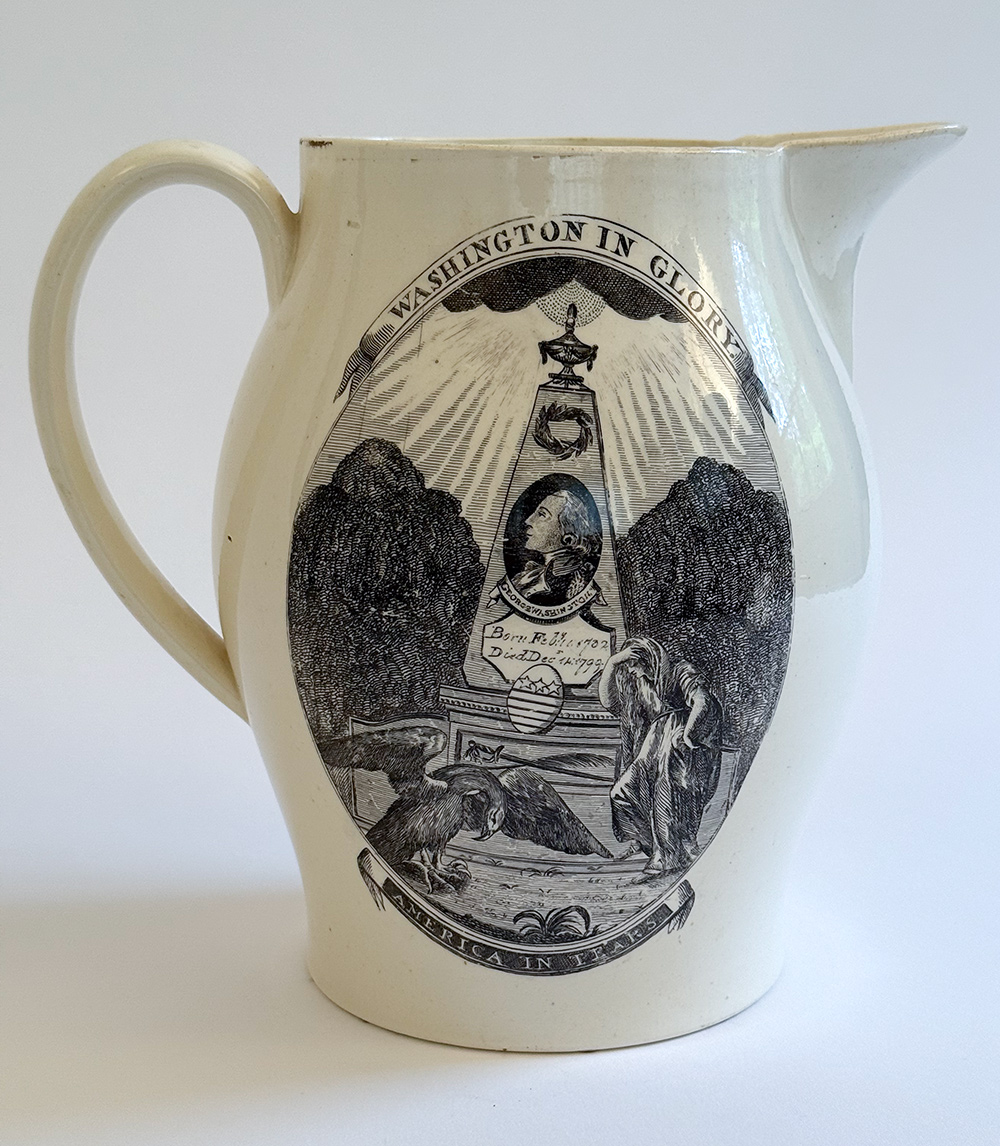 washington in glory america in tears herculaneum pottery liverpool creamware jug 