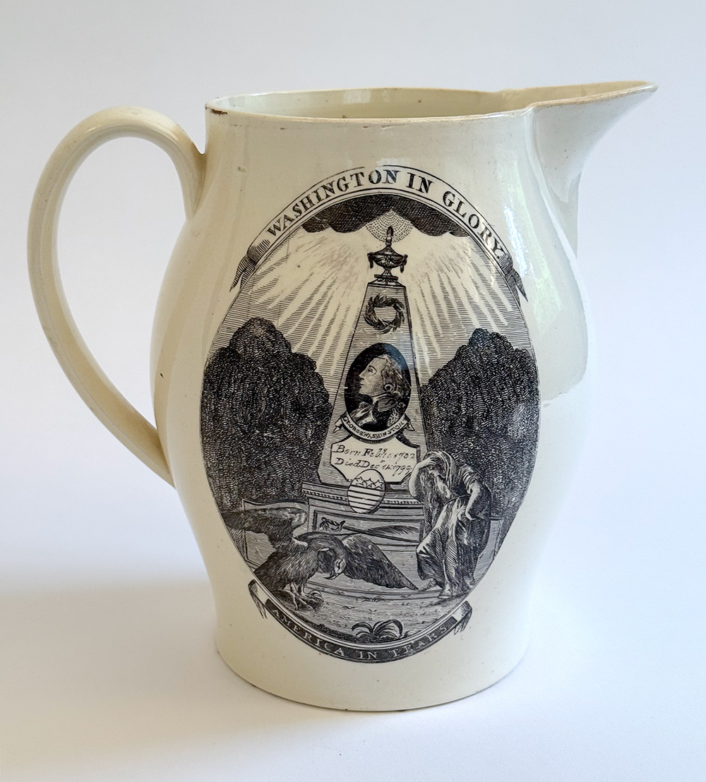 washington in glory america in tears herculaneum pottery liverpool creamware jug 