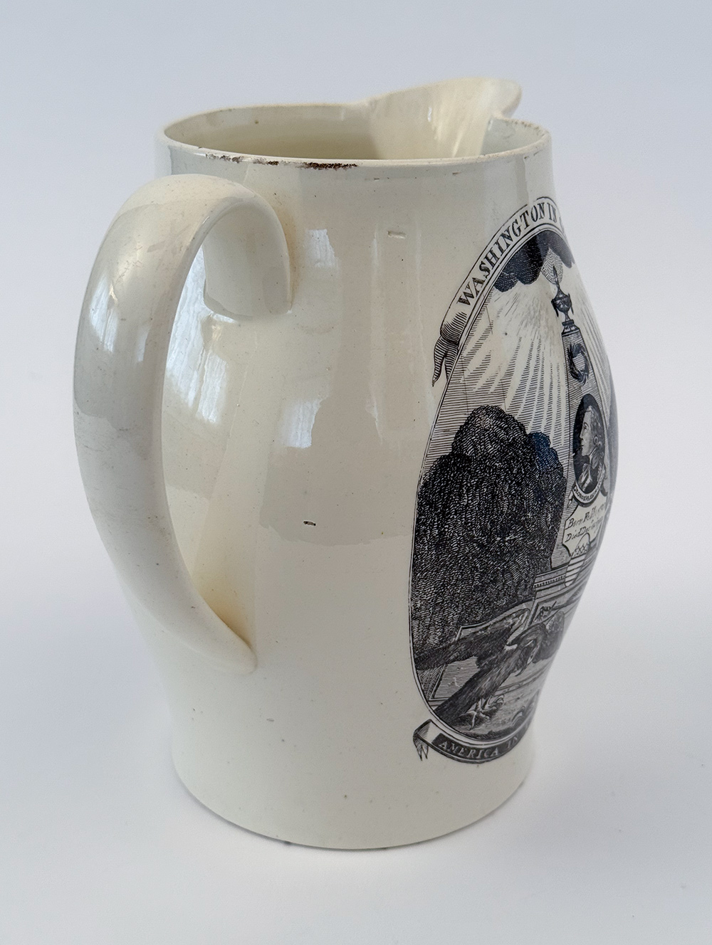 washington in glory america in tears herculaneum pottery liverpool creamware jug 