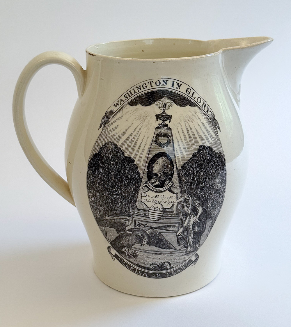washington in glory america in tears herculaneum pottery liverpool creamware jug 