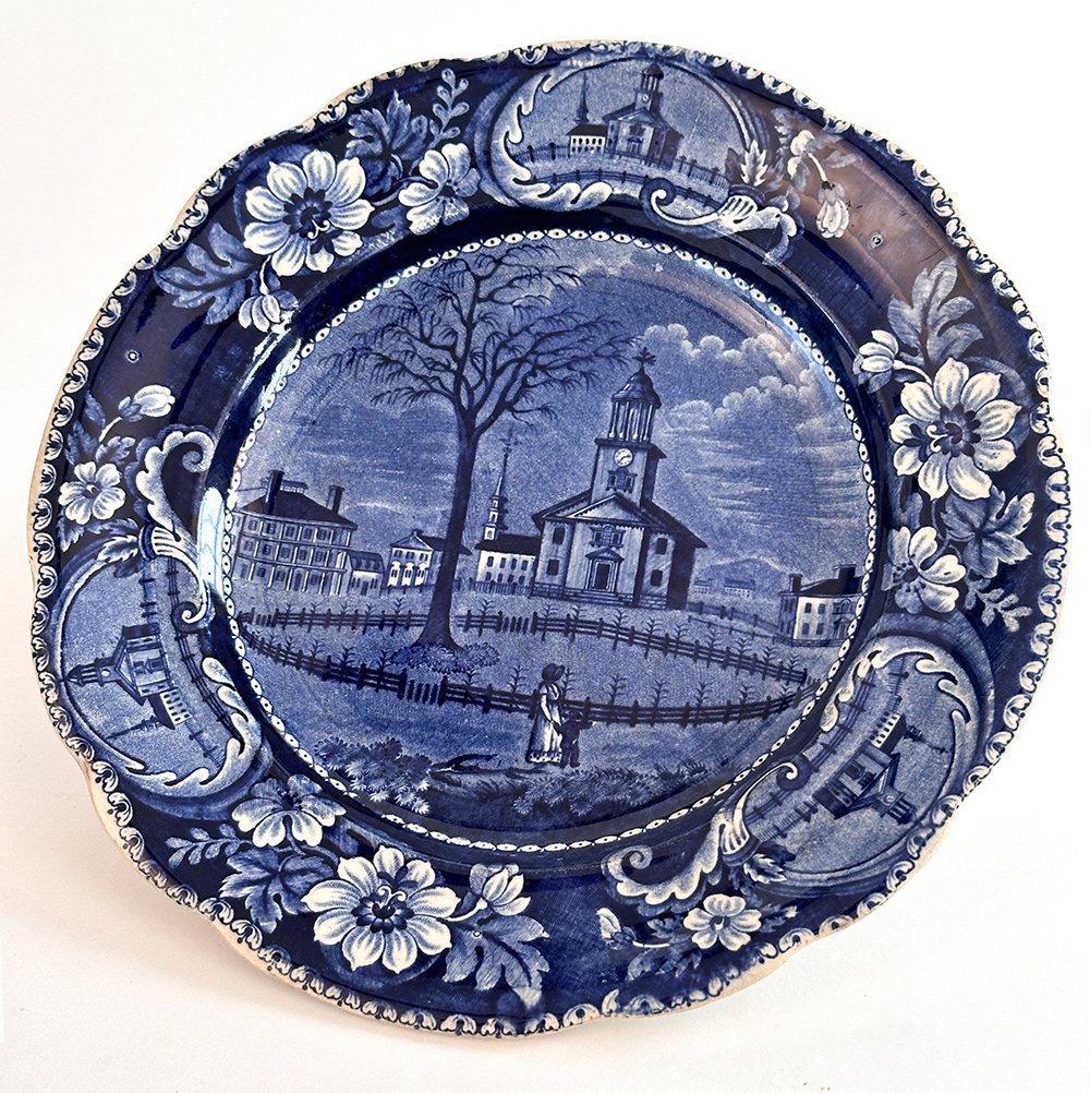 clews winter view of pittsfield mass dark blue historical stafforshire dinner plate