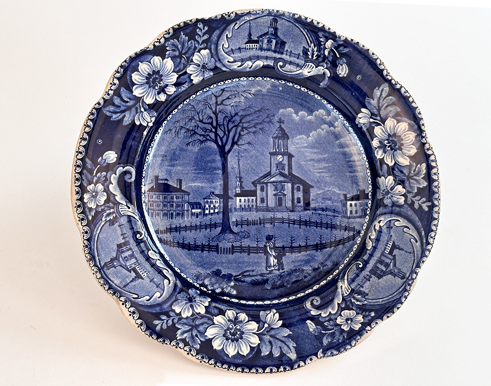 clews winter view of pittsfield mass dark blue historical stafforshire dinner plate