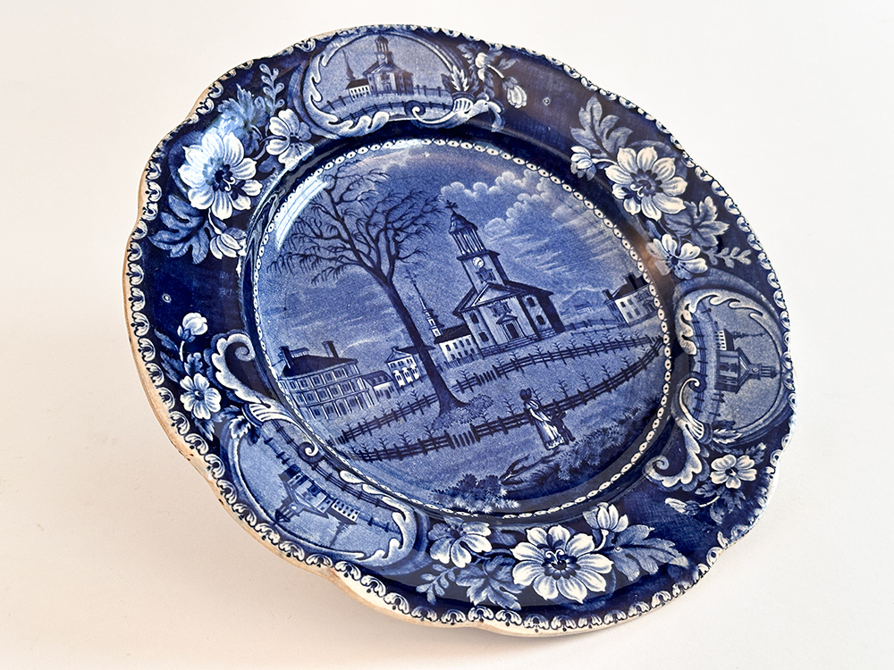 clews winter view of pittsfield mass dark blue historical stafforshire dinner plate