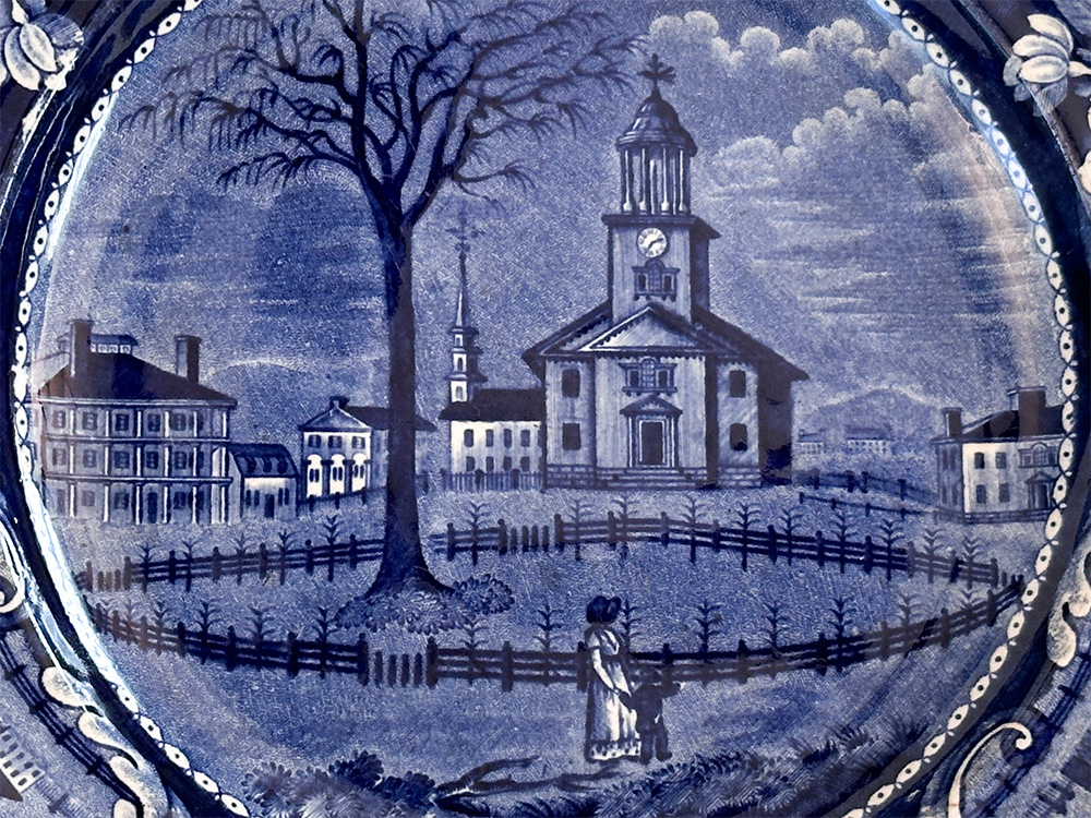 clews winter view of pittsfield mass dark blue historical stafforshire dinner plate