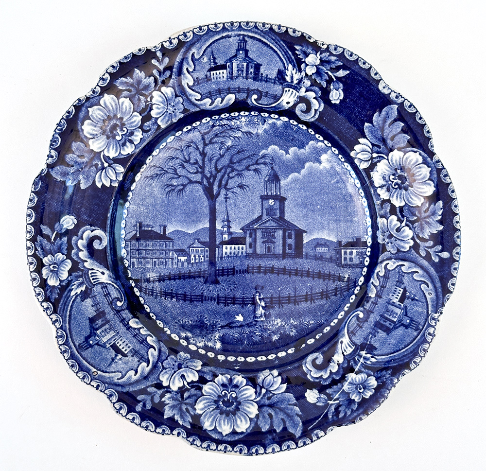 clews winter view of pittsfield mass dark blue historical stafforshire salad plate