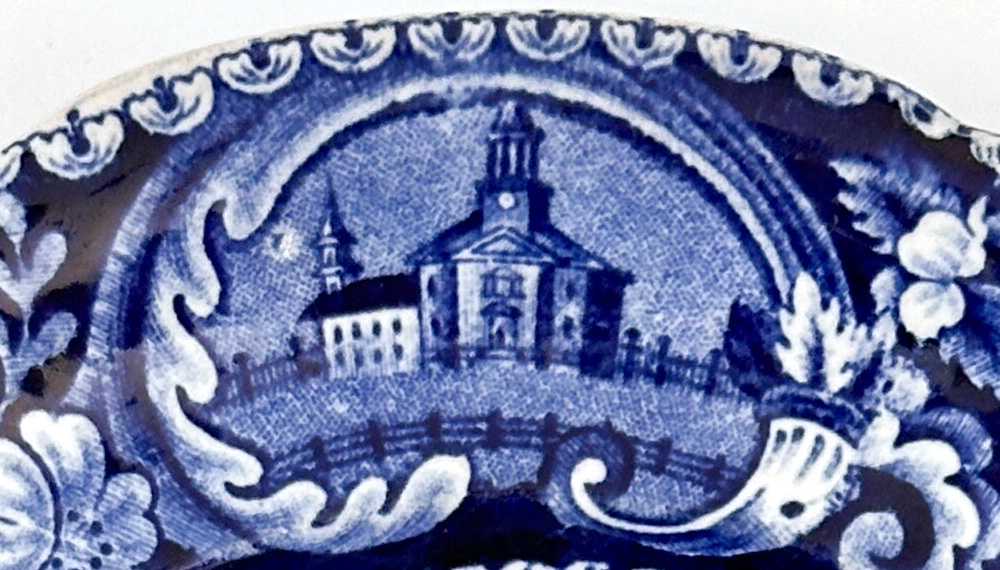 clews winter view of pittsfield mass dark blue historical stafforshire salad plate