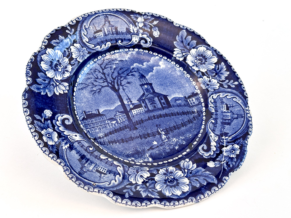 clews winter view of pittsfield mass dark blue historical stafforshire salad plate