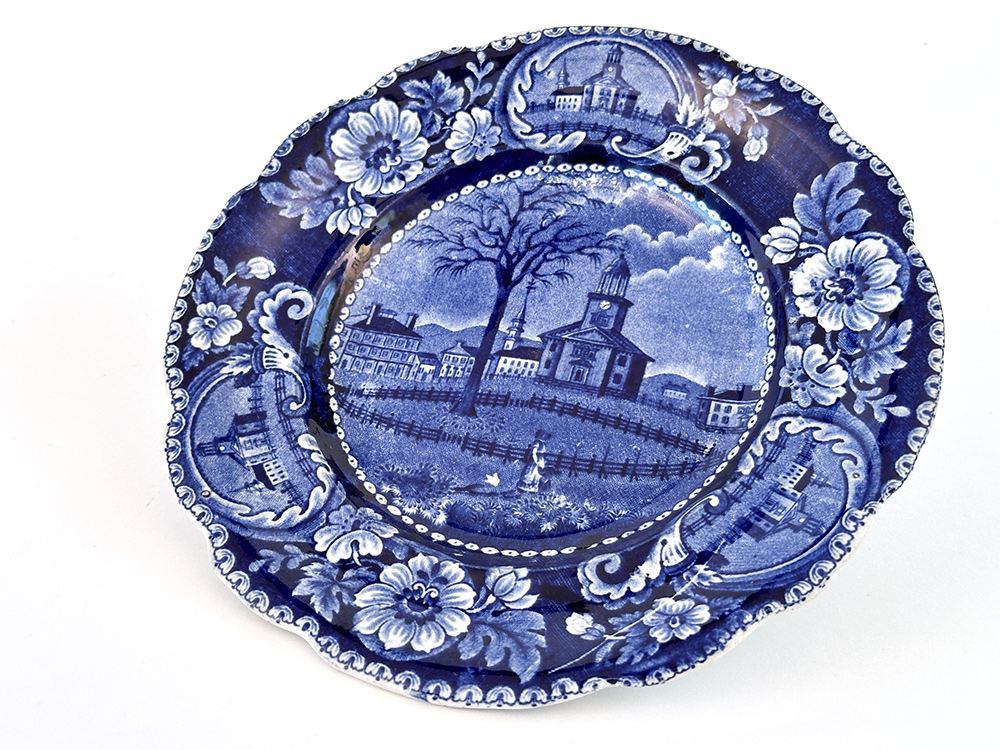 clews winter view of pittsfield mass dark blue historical stafforshire salad plate