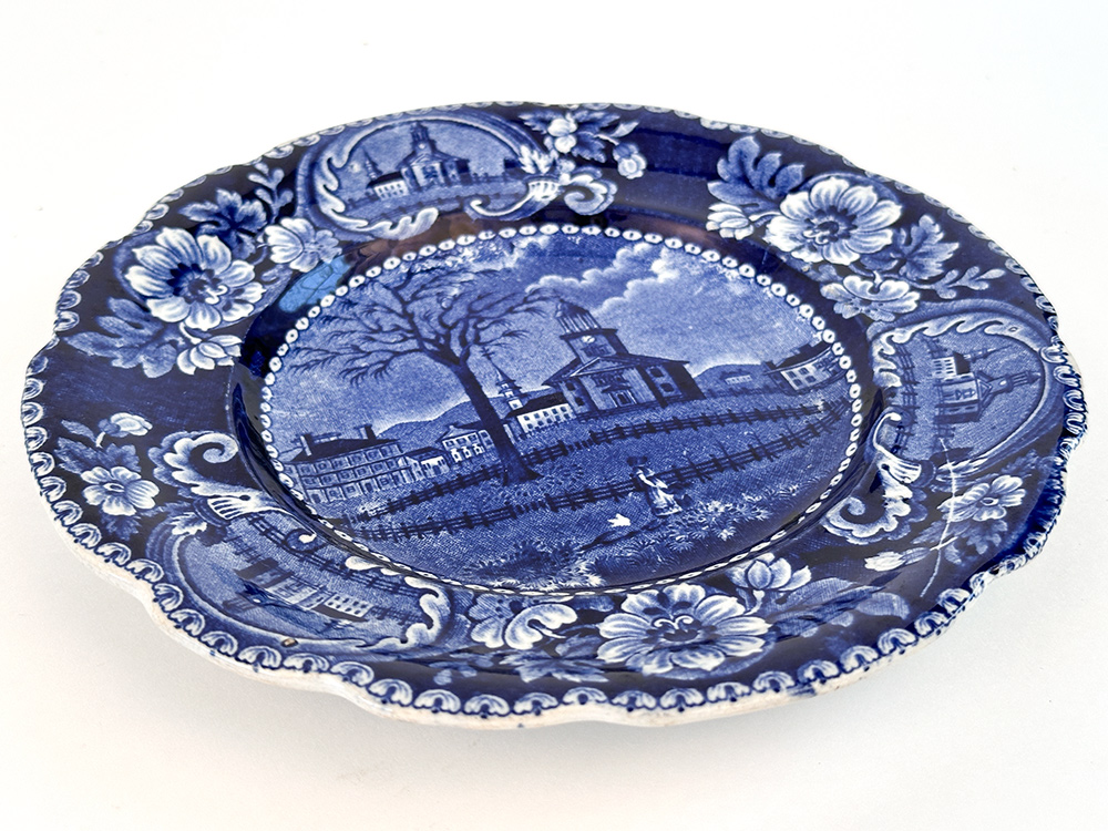 clews winter view of pittsfield mass dark blue historical stafforshire salad plate