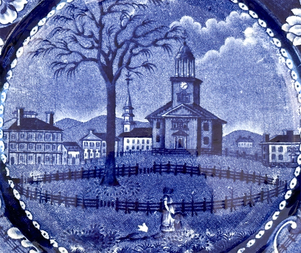 clews winter view of pittsfield mass dark blue historical stafforshire salad plate