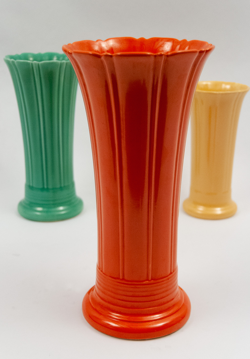 art deco homer laughlin vintage fiesta pottery original red large 12 inch fluted vase for sale
