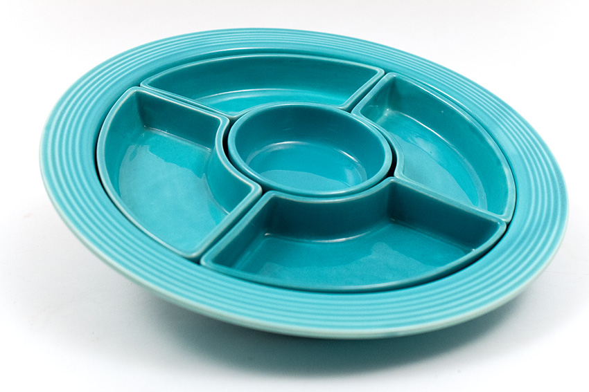 Original Turquoise Art Deco Lazy Susan Vintage Fiesta Relish Tray For Sale