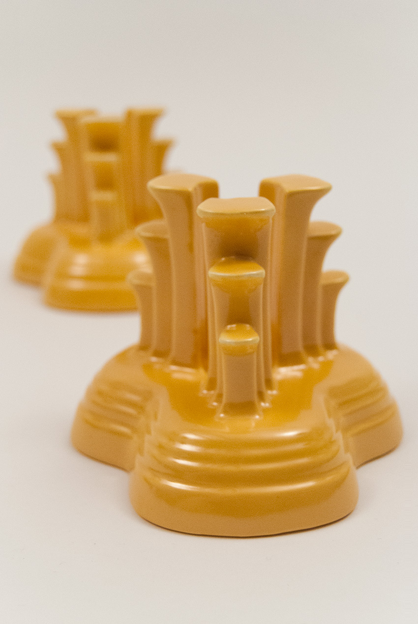 Yellow Vintage Fiestaware Pottery Tripod Candle Holders