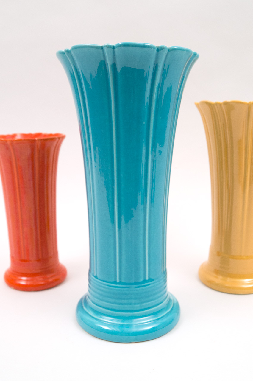 Original Turquoise Art Deco Vintage Fiestaware 12 Inch Vase For Sale