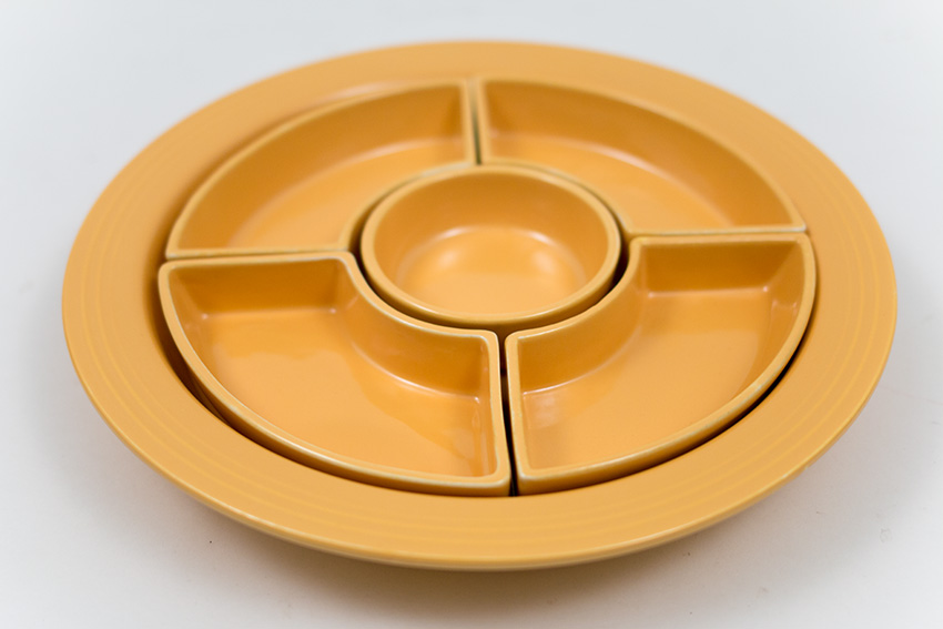 Original Yellow Art Deco Lazy Susan Vintage Fiesta Relish Tray For Sale