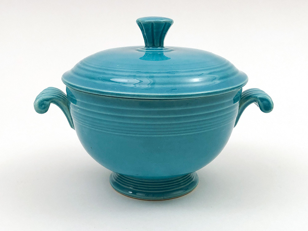 original turquoise vintage fiesta covered bowl