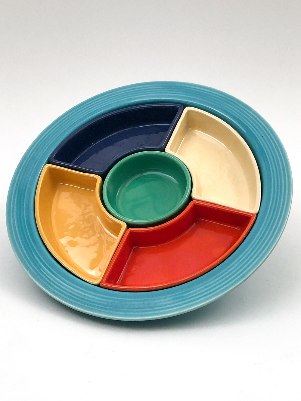 vintage fiesta relish tray in six fiestaware colors